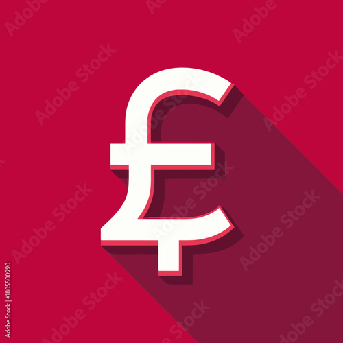 A white pound symbol with shadow over a red background