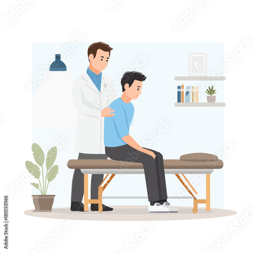 Patient with back pain receiving treatment in doctors office