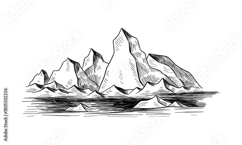 Arctic sketch. Icebergs. Northen landscape. Hand drawn illustration converted to vector