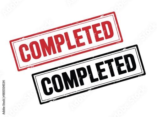 Two rubber stamps with the word 'COMPLETED' are shown on a white background.