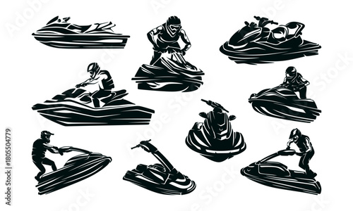 Extreme Jet Ski Silhouette Set