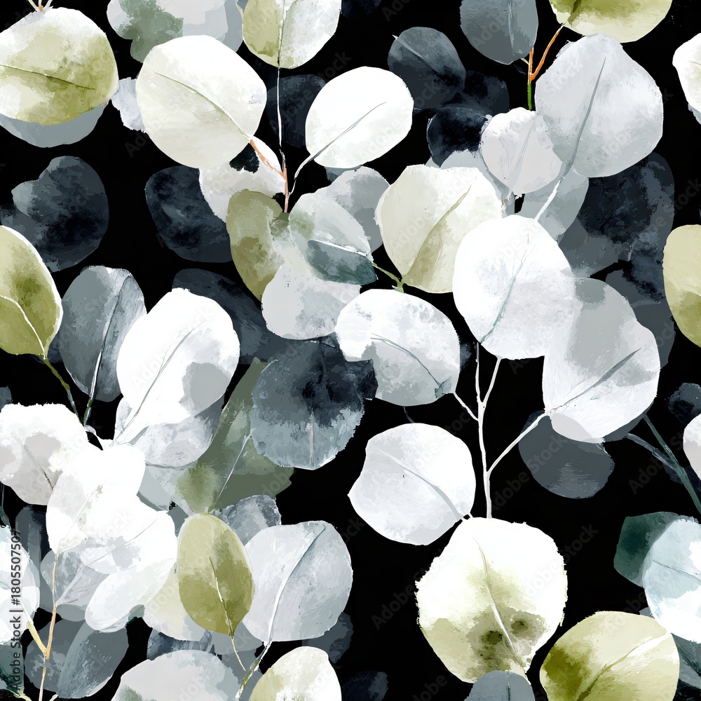 Naklejka premium Eucalyptus leaf seamless pattern. Botanical abstract texture. Herb ornament for wedding invitation, floral background.