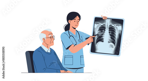 Doctor explaining x-ray results to elderly patient in medical office  