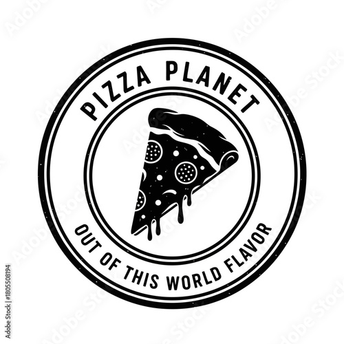 Pizza Planet Logo - Out of this world flavor, a delicious pizza slice.