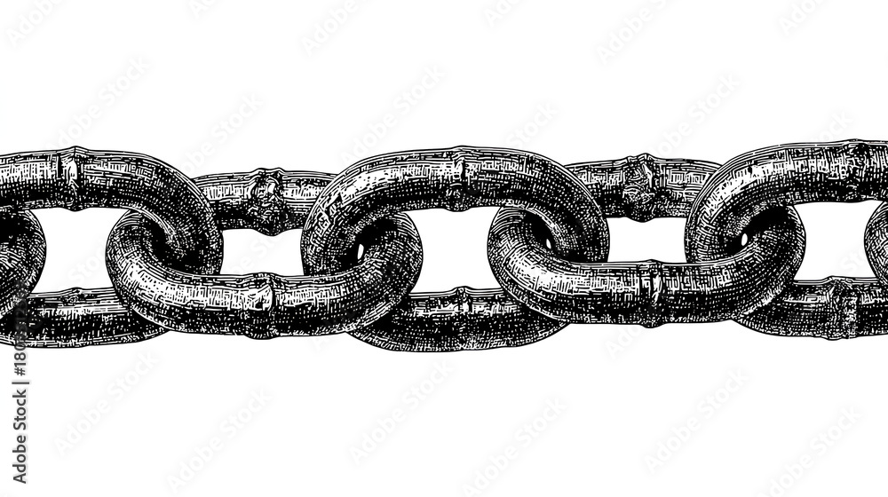 Fototapeta premium Old chain with retro stipple photocopy texture effect. Grunge black design element for punk, rock, zine and underground style projects. Modern vector illustration isolated on white background