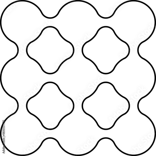 Modular structure of outlined circles grouped into a connected corner-shaped cluster.