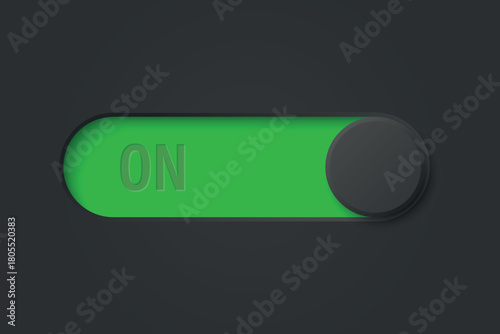 Green Toggle Switch On, Vector Illustration. Realistic Toggle Switch UI Button. Mobile Toggle Switch for App Settings, Web Interface Control, Power On Slider Toggle Switch