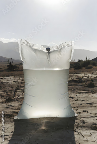 Large Water Bag Standing in Dry Desert Landscape