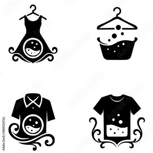4 Logos or icons for laundry, silhouette, transparent background