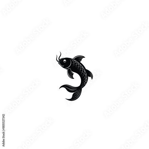 Decorative koi fish curved tail dynamic form clean black vector art