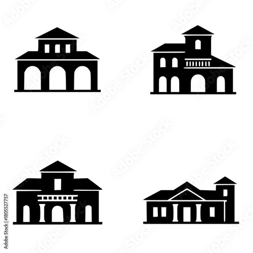 Logo or icon, silhouette of 4 villas, transparent background