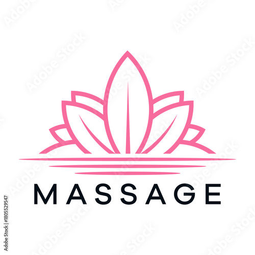 Elegant pink lotus flower massage logo design for wellness and relaxation.