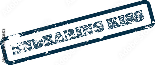 Vintage distressed rubber stamp presenting the romantic message ENDEARING KISS symbolizing love and affection