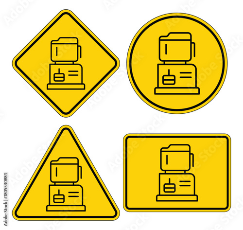 Warning Signs for Water Cooler Usage in Clear Yellow Background Design