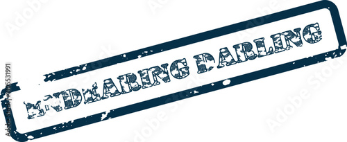 A vintage style dark blue stamp with the word Endearing Darling making a meaningful statement