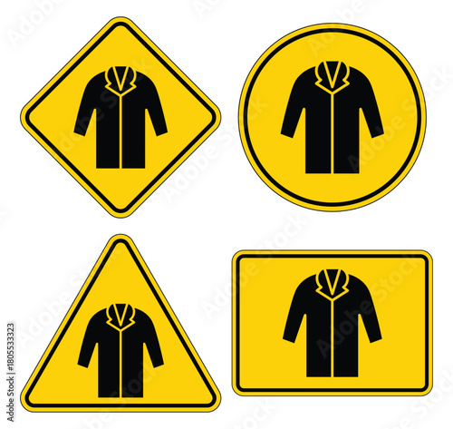 Warning Labels Featuring Clothing Icon on Yellow Background for Safety Signage
