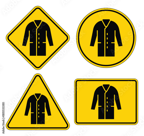 Safety Signs Featuring Protective Clothing Icons in Various Shapes and Styles