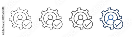 
outline icon sheet with gear, person and check mark design