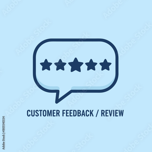 Vector icon of a speech bubble with a star rating inside, representing 'Customer Feedback/Review'. Cute, bubbly style.
