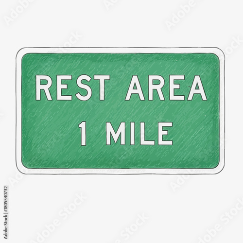 Rustic Illustration of a roadside rest area sign in one mile distance