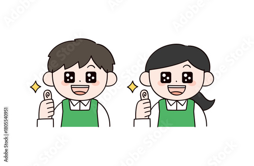 グッドなスーパーの店員イメージの男女イラスト