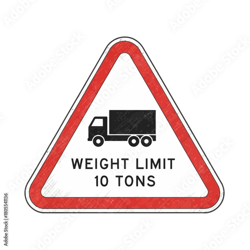 Warning road sign indicating a ten tons weight limit for vehicles entry