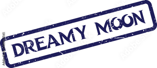 Deep navy blue rubber stamp impression showcasing the celestial words Dreamy Moon