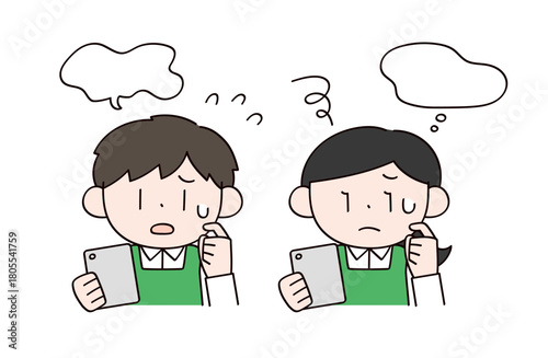 タブレットを使うスーパーの店員イメージの男女イラスト