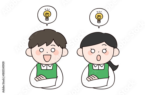 閃くスーパーの店員イメージの男女イラスト