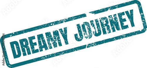Distressed green ink stamp displaying the inspiring phrase Dreamy Journey for travel themes