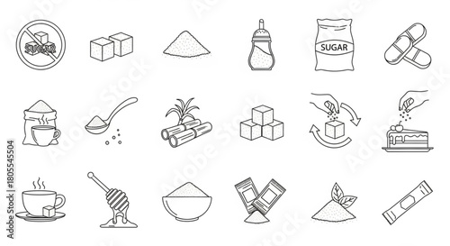 Cooking Ingredients Icons Set, Kitchen Utensils, Food Preparation Tools, Line Art, Clean Design, Graphic Illustration