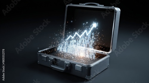 A briefcase opening to reveal not papers, but a glowing, holographic chart of business growth.