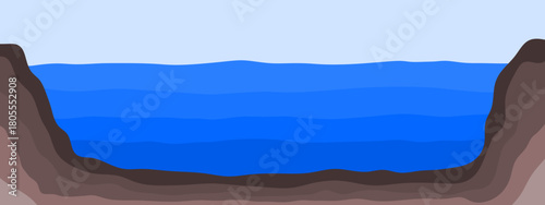 Flat design lakeside cross section. Soil and water	
