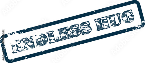 Distressed rubber stamp impression signifying an endless hug with a comforting timeless sentiment