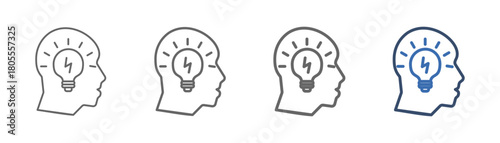 
outline icon sheet soft skills with human head and light bulb design