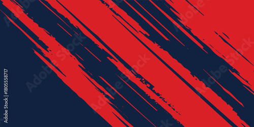 Bold streaks of red and deep navy blue dynamically intersect, creating an energetic abstract pattern with a slightly distressed, textured effect across the colorful background
