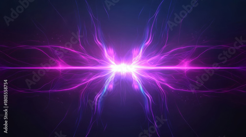 Abstract neon light background with glowing purple energy lines, futuristic and dynamic mood