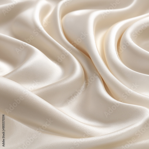 A close up shot of soft and smooth cream colored fabric with folds and waves