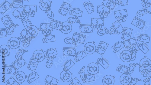 Background animation of money-themed icons, featuring coins, bills, and envelopes 318_compress