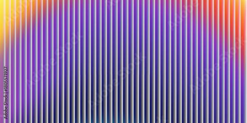 Glass ripple texture with dark gradient background and vivid orange, blue, and lilac light streaks. Futuristic distortion, moody abstract glow, reeded vertical blur. Vector illustration