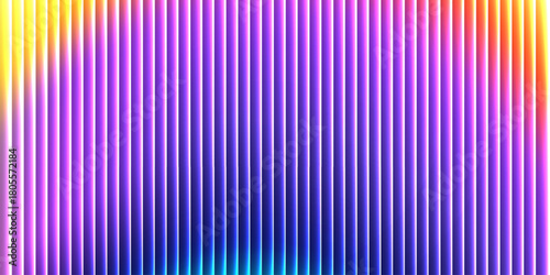 Glass ripple texture with dark gradient background and vivid orange, blue, and lilac light streaks. Futuristic distortion, moody abstract glow, reeded vertical blur. Vector illustration