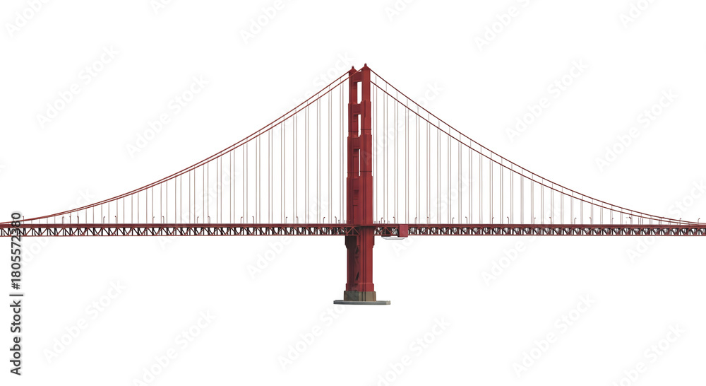 Fototapeta premium Golden Gate Bridge, a beautiful structural icon, a symbol of architectural achievement and a famous landmark in the United States, isolated on transparent background