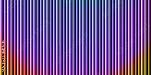 Glass ripple texture with dark gradient background and vivid orange, blue, and lilac light streaks. Futuristic distortion, moody abstract glow, reeded vertical blur. Vector illustration