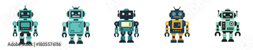 Robot Vector Set Flat Design Retro Mechanical Robots Collection