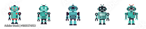 Robot Vector Set Flat Design Retro Cute Mechanical Robots Collection