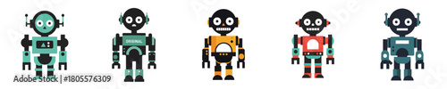 Robot Vector Set Flat Design Retro Colorful Mechanical Robots Collection