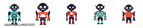 Robot Vector Set Flat Design Retro Geometric Mechanical Robots Collection