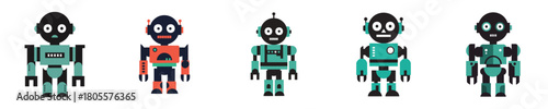Robot Vector Set Flat Design Retro Simple Mechanical Robots Collection