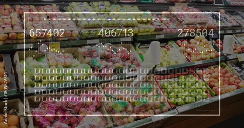 HUD activating on shelf scan, updating counters and grid above produce display for inventory check