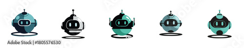 Robot Vector Futuristic Round Flat Design Glossy Friendly Bot Illustration Set